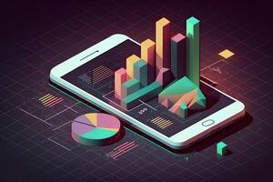 groot gegevens analytics rapport. online bedrijf analytics infographic met diagrammen en grafieken. investeren, handel en financiën beheer instrumenten. gemaakt met generatief ai foto