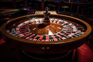 casino roulette dichtbij omhoog. roulette wiel. het gokken verslaving. gemaakt met generatief ai foto