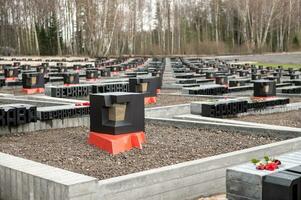 Wit-Rusland, Minsk, maart 2023. gedenkteken complex van katyn dorp. dorpen begraafplaats foto
