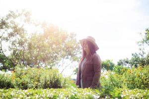 vrouw van Aziatisch in park. foto