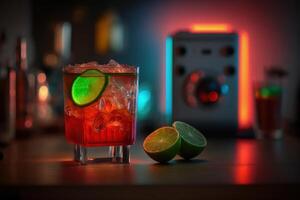 een glas van cocktail met gloeiend licht achtergrond. gemaakt generatief ai foto