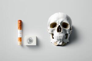 wereld Nee tabak dag achtergrond, Nee roken concept met schedel en sigaret. generatief ai foto