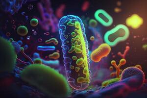 bacterie cellen onder microscoop achtergrond, bacterie ziekte epidemie. generatief ai foto
