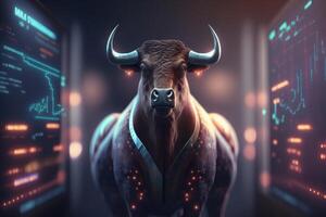 stier bullish divergentie in voorraad markt en crypto valuta met kleurrijk grafiek. gemaakt generatief ai foto