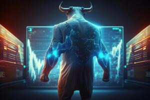 stier bullish divergentie in voorraad markt en crypto valuta met kleurrijk grafiek. gemaakt generatief ai foto