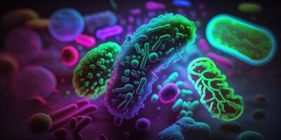 bacterie cellen onder microscoop achtergrond, bacterie ziekte epidemie. generatief ai foto