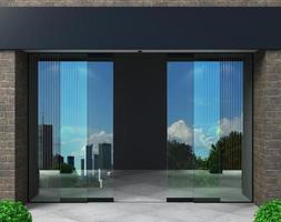 automatisch zwart glijden deuren kantoor facade mockup foto