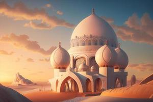 een groot wit moskee in de midden- van de woestijn foto