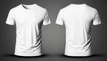 t - overhemd model. wit blanco t - overhemd voorkant en terug keer bekeken. mannetje kleren vervelend Doorzichtig aantrekkelijk kleding t-shirt modellen sjabloon, generatief ai foto