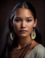 mooi inheems Amerikaans vrouw, gemaakt met generatief ai foto