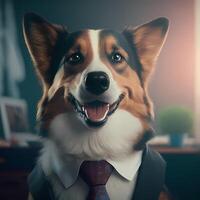 hond zakenman illustratie ai gegenereerd foto