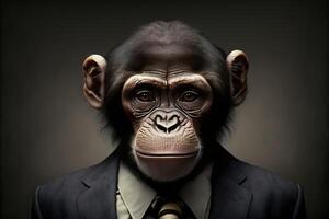 ai gegenereerd portret van aap zakenman. dier hoofd in bedrijf pak. foto