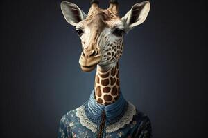 portret van giraffe in een Victoriaans jurk. ai gegenereerd foto