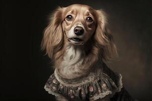 portret van hond in een Victoriaans jurk. ai gegenereerd foto