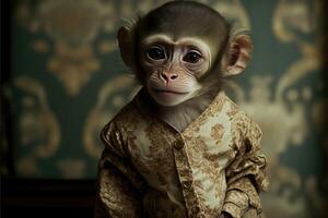 portret van aap in een Victoriaans jurk. ai gegenereerd foto