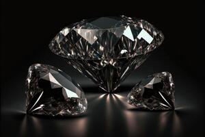 ai gegenereerd diamanten edelsteen Aan zwart achtergrond. sieraden gemaakt met edelstenen voor banier, ontwerper, sieraden winkel. foto