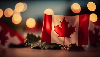 Canada dag onafhankelijkheid vlag met wazig achtergrond ai gegenereerd foto
