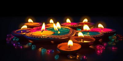 diwali achtergrond met kaars licht ai foto