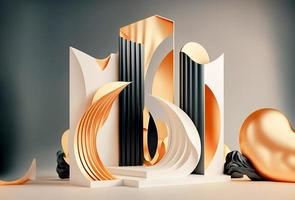 foto 3d renderen van de realistisch goud podium in luxe en minimaal ontwerp met gouden gordijnen