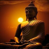 standbeeld van Boeddha Bij zonsondergang silhouet foto