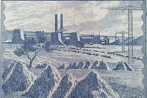 velden en macht fabriek in laziska gorne van oud Pools geld foto