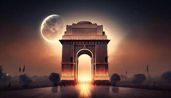 Indië poort illustratie met ma in nacht Indisch monumenten illustratie generatief ai foto