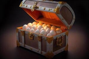 duur kip eieren concept in een Open schat borst - generatief ai. foto