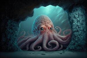 ai gegenereerd Octopus schuilplaats in een grot. onderwater- wereld. foto