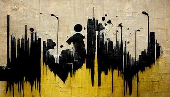 generatief ai, inkt zwart straat graffiti kunst Aan een getextureerde papier wijnoogst achtergrond, geïnspireerd door banksy. foto