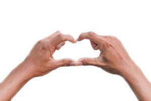 hand- in hart vorm tonen liefde Aan wit achtergrond foto
