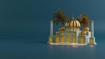illustratie van een moskee met goud en wit kleur. 3d geven foto