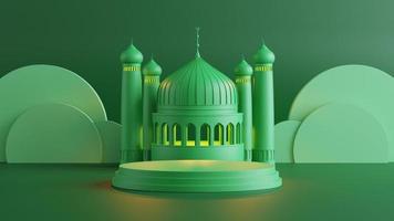 groen moskee Islamitisch thema podium Scherm .3d geven foto
