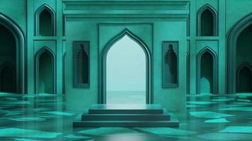 Product podium Scherm in Islamitisch Ramadhan thema met groen kleur. 3d geven foto