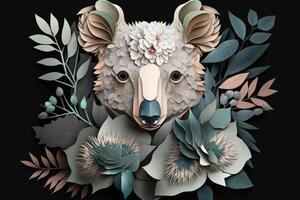 papier kunst koala gezicht met bloemen. ai gegenereerd foto