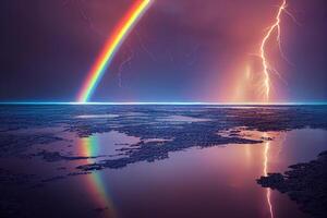 illustratie bliksem en een regenboog gemaakt met generatief ai foto