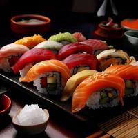 Japans keuken is een delicaat en listig mengsel van smaken en texturen, bekend voor haar vers ingrediënten, sushi, ramen, en bento dozen. foto