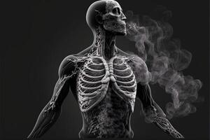 ai gegenereerd de lichaam en longen zijn gevulde met rook en gifstoffen. zwart en wit abstract achtergrond van menselijk long organen. foto