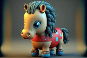 schattig tekenfilm pony karakter 3d ai gegenereerd foto