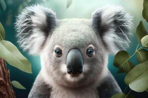 koala beer gezicht en eucalyptus. ai gegenereerd foto
