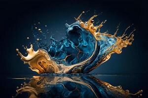 mooi abstract achtergrond. vloeistof, spatten. water en goud. generatief ai. foto