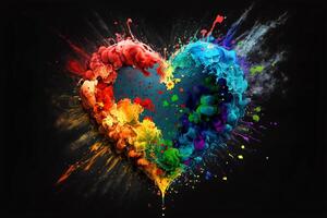 kleurrijk hart, explosie. regenboog kleuren. diversiteit, tolerantie, inclusie concept. verschillend en uniek naar zijn. liefde. generatief ai. foto