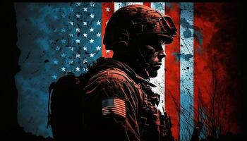 Amerikaans vlag en soldaat, gedenkteken dag - ai gegenereerd foto