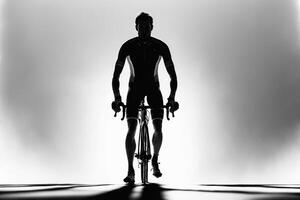 atleet fietsers in silhouetten Aan wit achtergrond. illustratie ai generatief foto