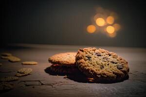 heerlijk bruin koekjes Aan de tafel. illustratie ai generatief foto