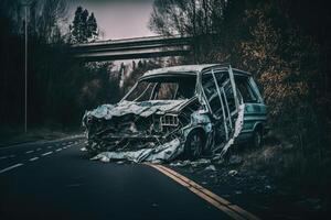 auto ongeluk Aan de snelweg. illustratie ai generatief foto