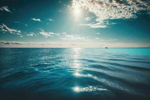 zonnig lucht over- kalmte water van zee of oceaan. natuurlijk landt. illustratie ai generatief foto