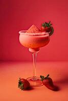 aardbei margarita cocktail Aan een roze achtergrond. illustratie ai generatief foto