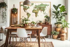 elegant en plantkunde interieur van dining kamer. illustratie ai generatief foto