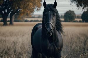 paard Aan de veld. illustratie ai generatief foto