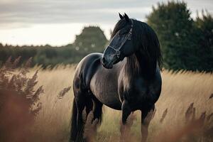 paard Aan de veld. illustratie ai generatief foto